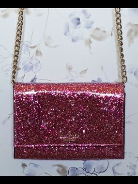 Kate Spade Fuschia Pink Glitter Crossbody Shoulder Bag - Pink & Gold Chain